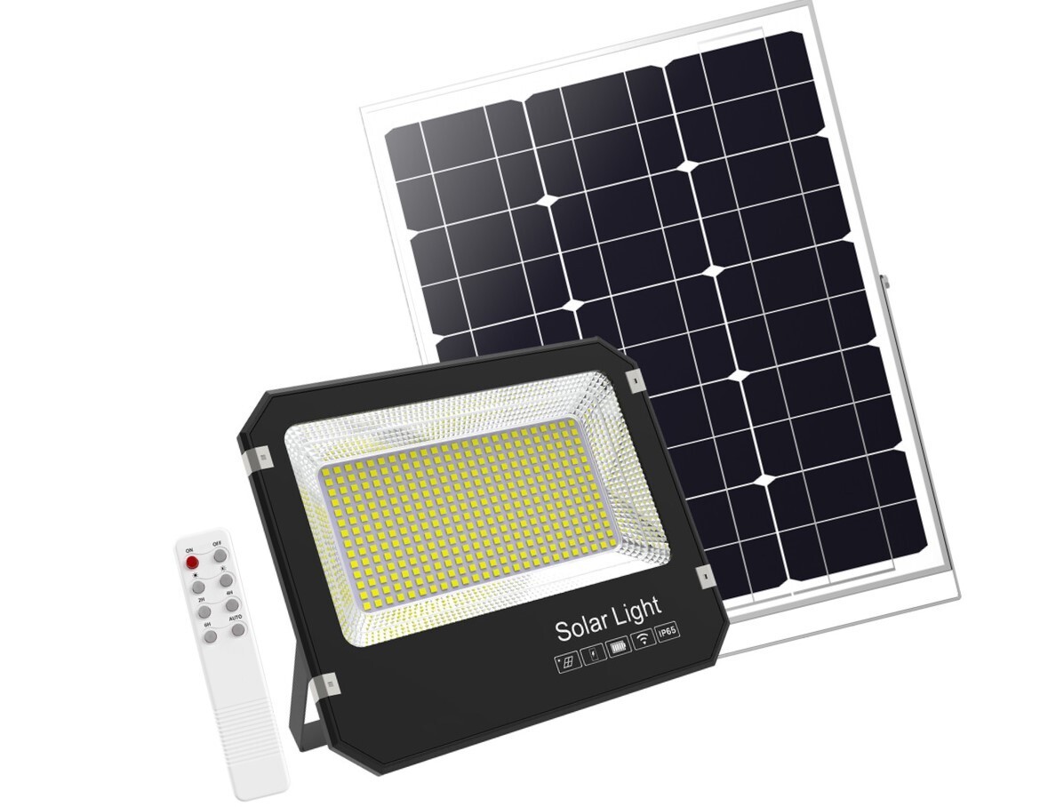 Foco solar 3500 lumens con panel y mando a distancia, exterior