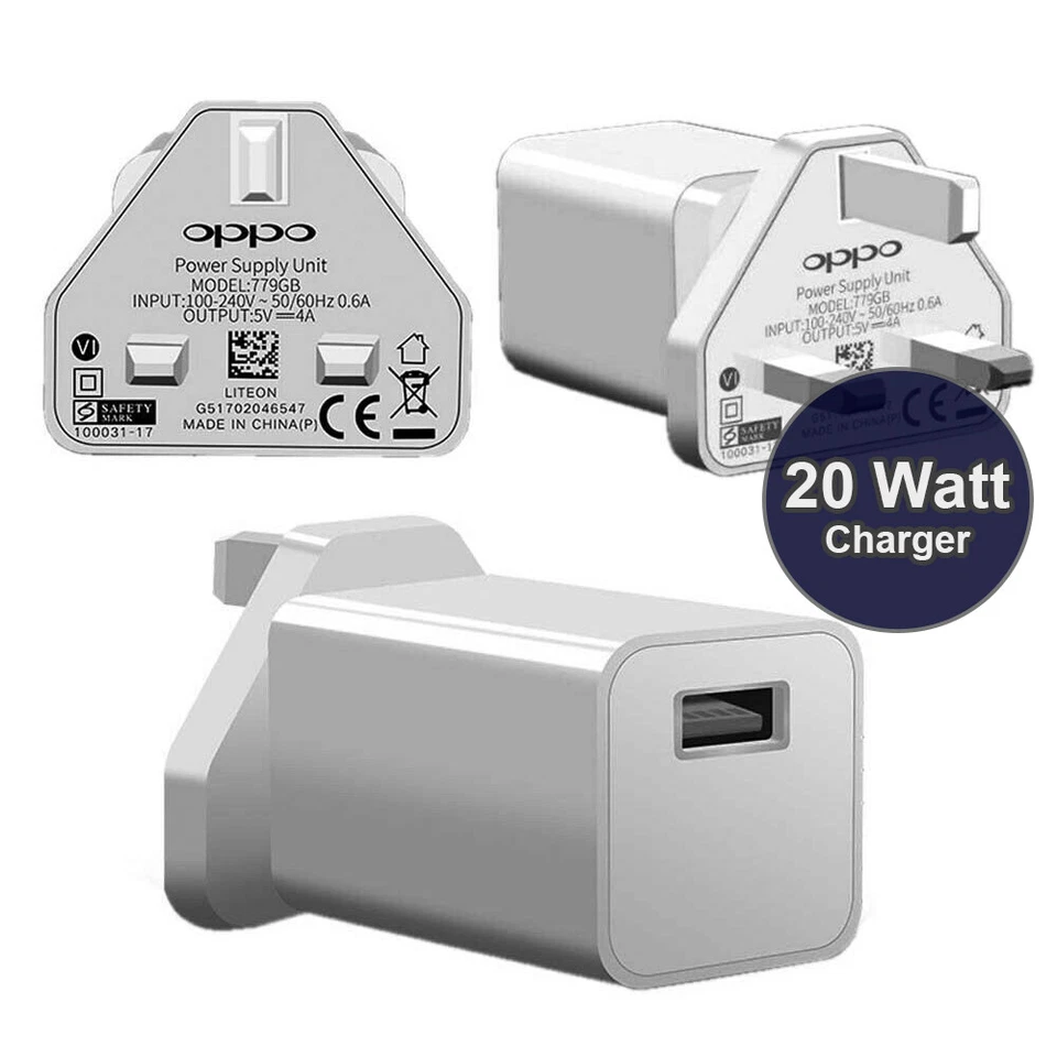 Genuine OPPO Charger VOOC 20W Fast Rapid UK Mains Plug USB-A To USB-C Cable - Image 2 of 4