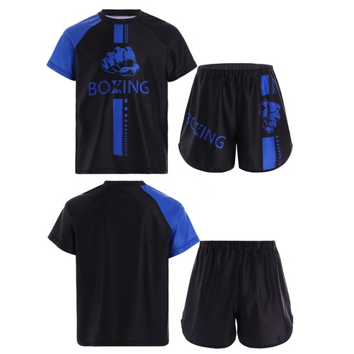 Kids Boy Tracksuit Workout Top And Short Pants Combat T-shirt With Shorts Club - Picture 4 of 39