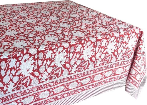 Meraki Red 100% Cotton Tablecloth - Handblock Print for Elegant Dining (72x140) - Picture 4 of 11