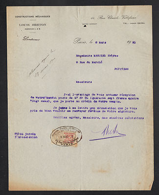 PARIS (X°) LATERNEN ''Louis BRETON Constructeur'' 1920