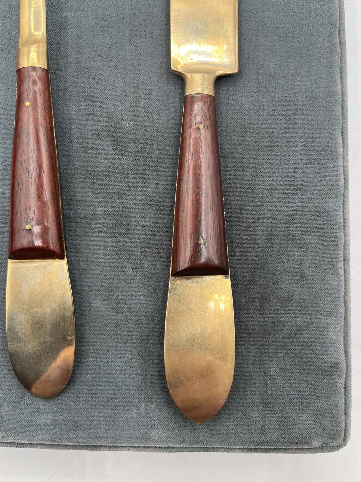 VTG Siam Meat Fork & Knife Set Brass/ Partial Wood Handle