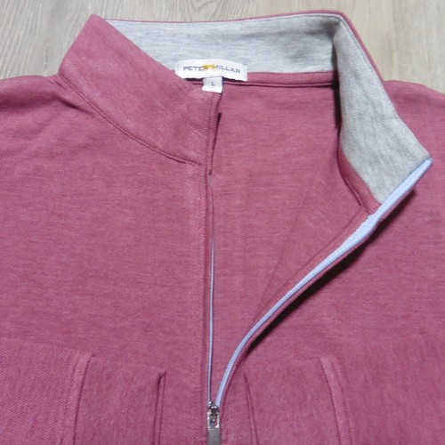 PETER MILLAR Mens L LARGE PULLOVER RADISH RED CROWN COMFORT 1/4 ZIP POLO