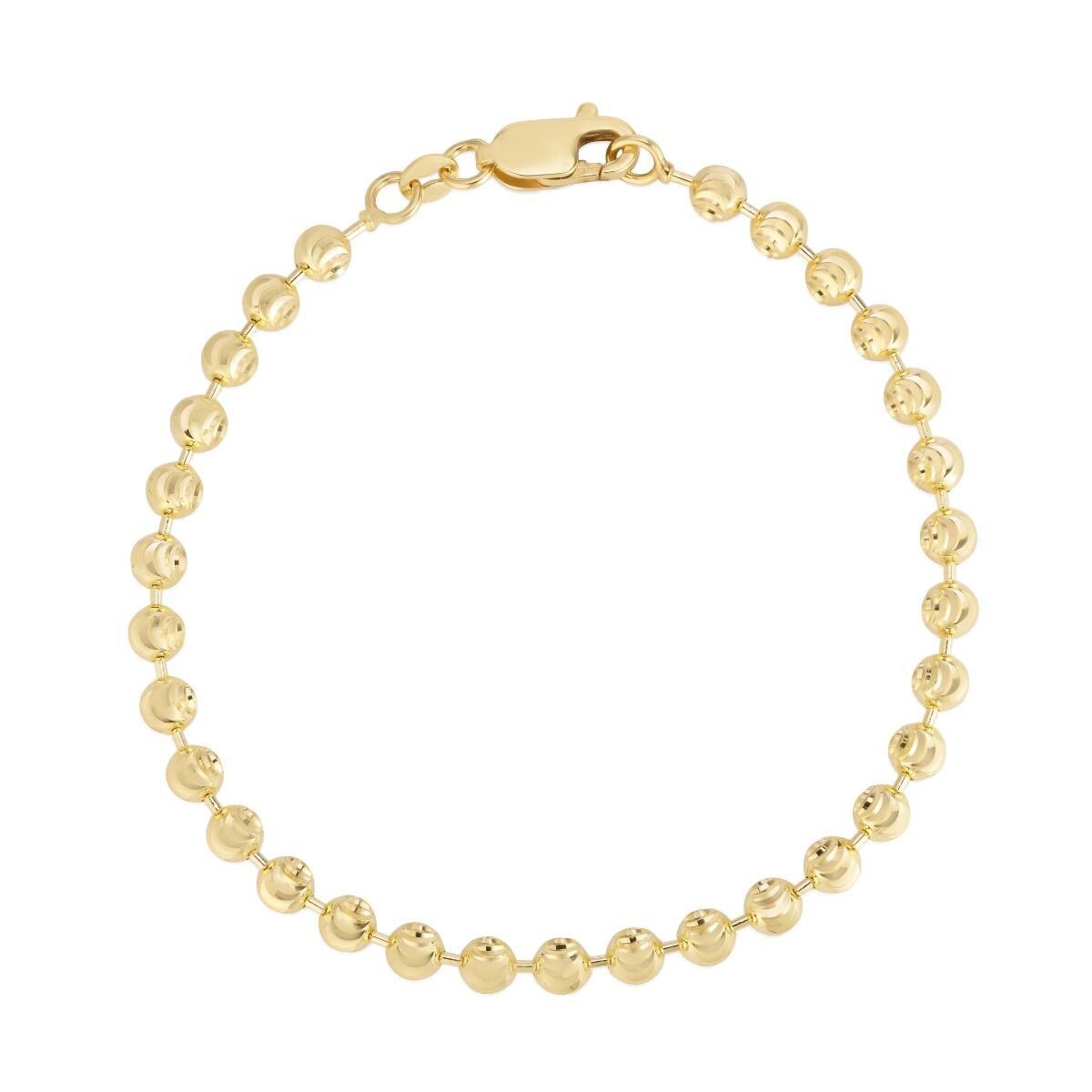 4mm Diamond Moon Cut Bead Ball Bracelet Lobster Lock Real Solid 14K Yellow Gold