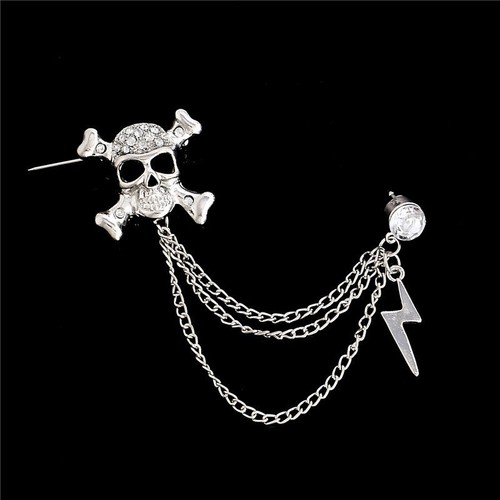 Calavera Rayo Calavera Rayo Chaqueta Abrigo Broche Pin Joyería Acento Alfiler Cadena - Imagen 3 de 3