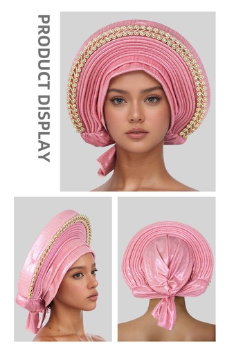 Women Hijab Cap Aso Oke African Headtie Auto Gele Nigerian Wedding Hat Head Wrap - Picture 19 of 34