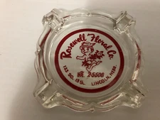 b Vintage 1950's Glass Ashtray ROSEWELL FLORAL Co ph 2-5508 Lincoln Nebraska