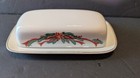 POINSETTIA AND RIBBONS BUTTER DISH SINGLE STICK WITH LID    USED COND