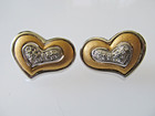 Vintage Two-toned Metal Rhinestone Asymmetrical Heart Earrings — photo 2