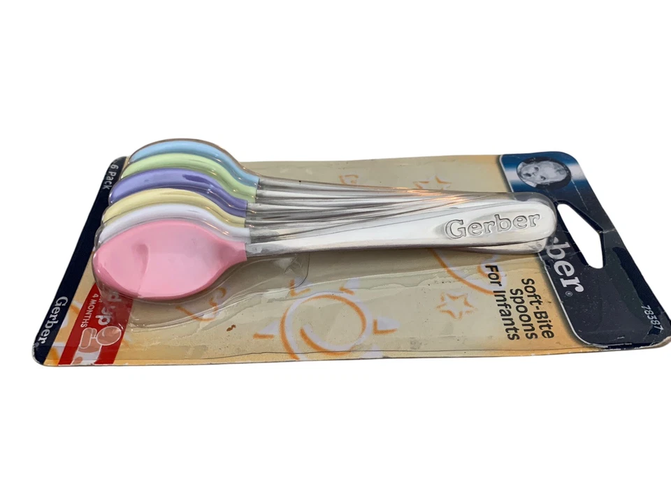 De colección NUEVO SELLADO 2004 Gerber Cucharas Infantiles Silicona Mordida Suave Paquete de 6 Pastel EE. UU. Foto 2 de 4