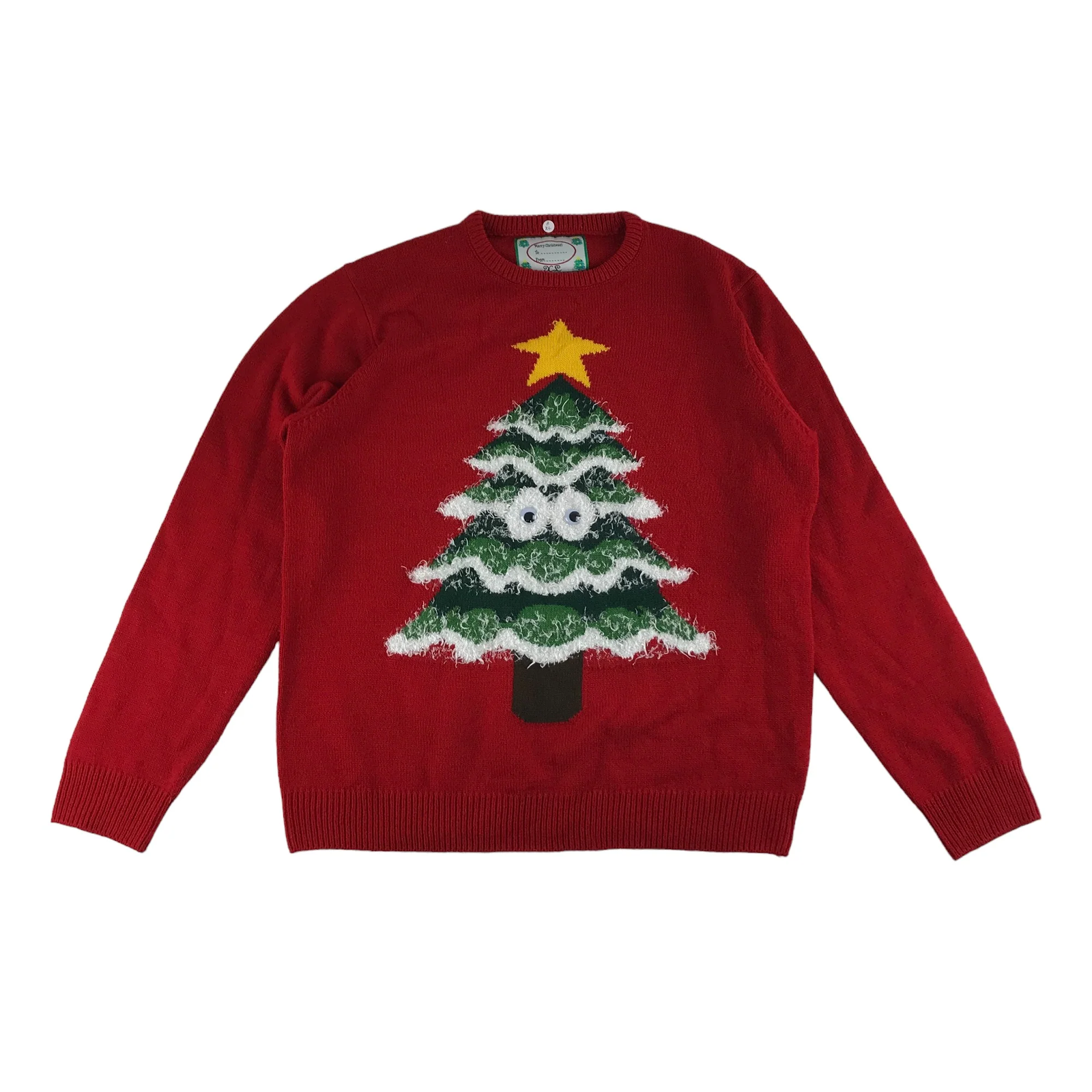 Primark Christmas Jumper Adult XL Red Christmas Tree with Googly Eyes