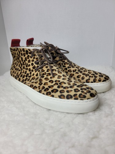 Del Toro Mens Chukka Shoes Size 13 Leather Leopard Print Pony Hair Sneaker