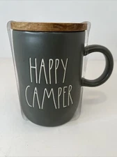 RAE DUNN Coffee Tea Mug Gray “Happy Camper” Artisan Collection by Magenta
