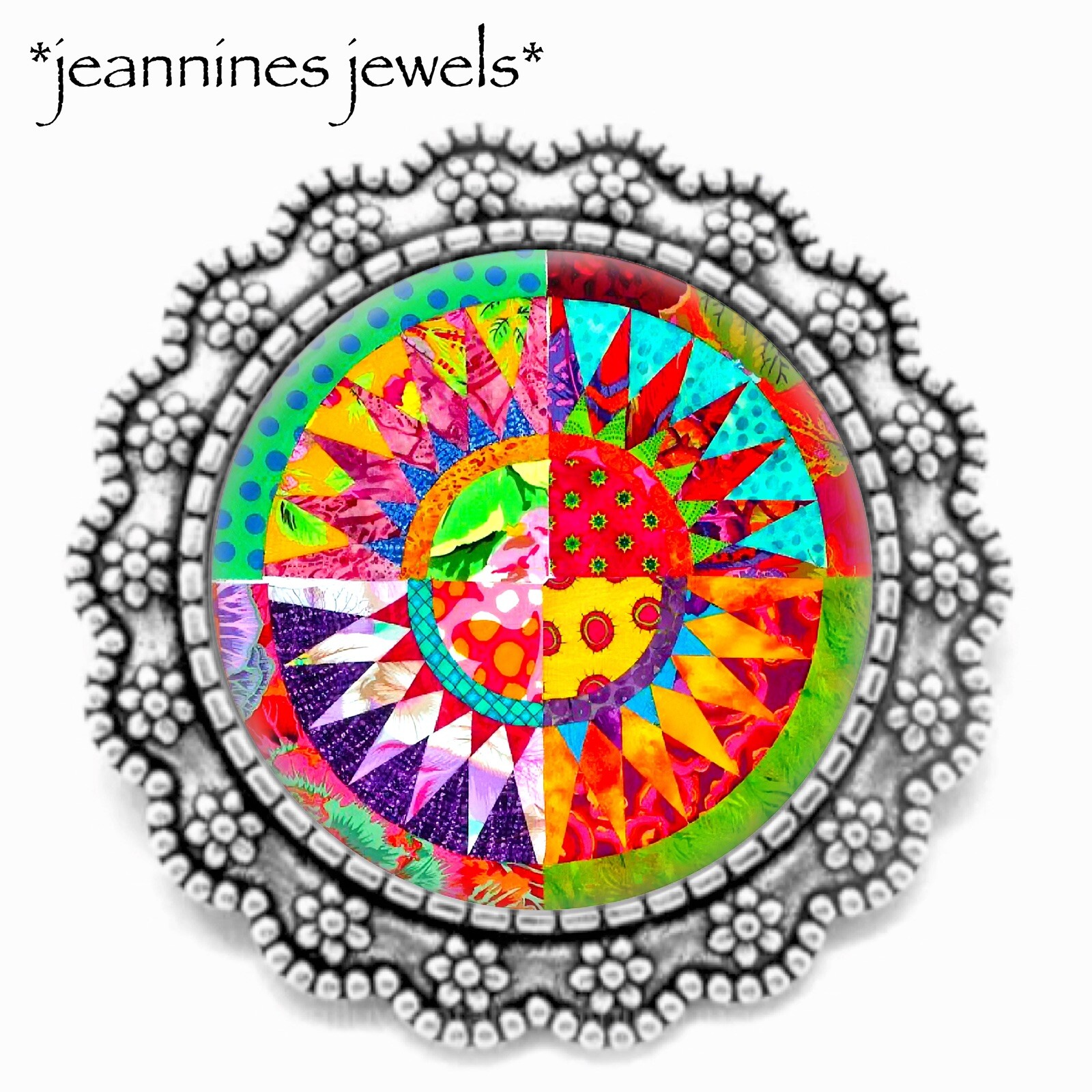 Quilt BROOCH Star Pattern Art Print Silver Lapel Pin Quilter Mothers Day Gift