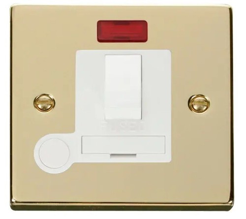 Brass Switched FCU with neon 13A DP, Georgian brass - 第 1/3 張圖片
