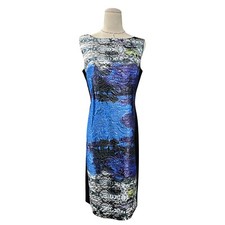 Rickie Freeman Teri Jon Abstract Print Sleeveless Boat Neck Sheath Dress Size 6