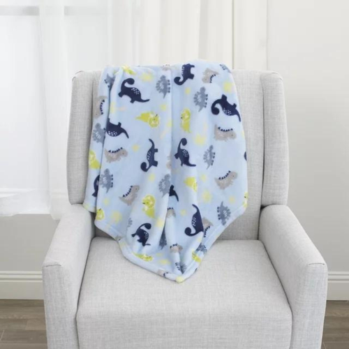Parent's Choice Blue Dinosaurs Plush Baby Blanket, 30" x 36", Set of 2 - Picture 8 of 12