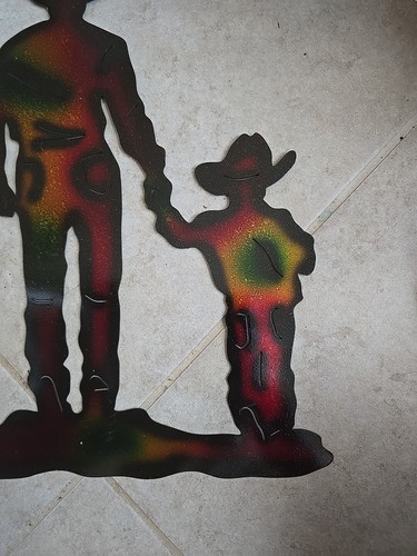 Metal Wall Hanging Western Theme Cowboy & Son Silhouette - NWOT - Picture 3 of 5