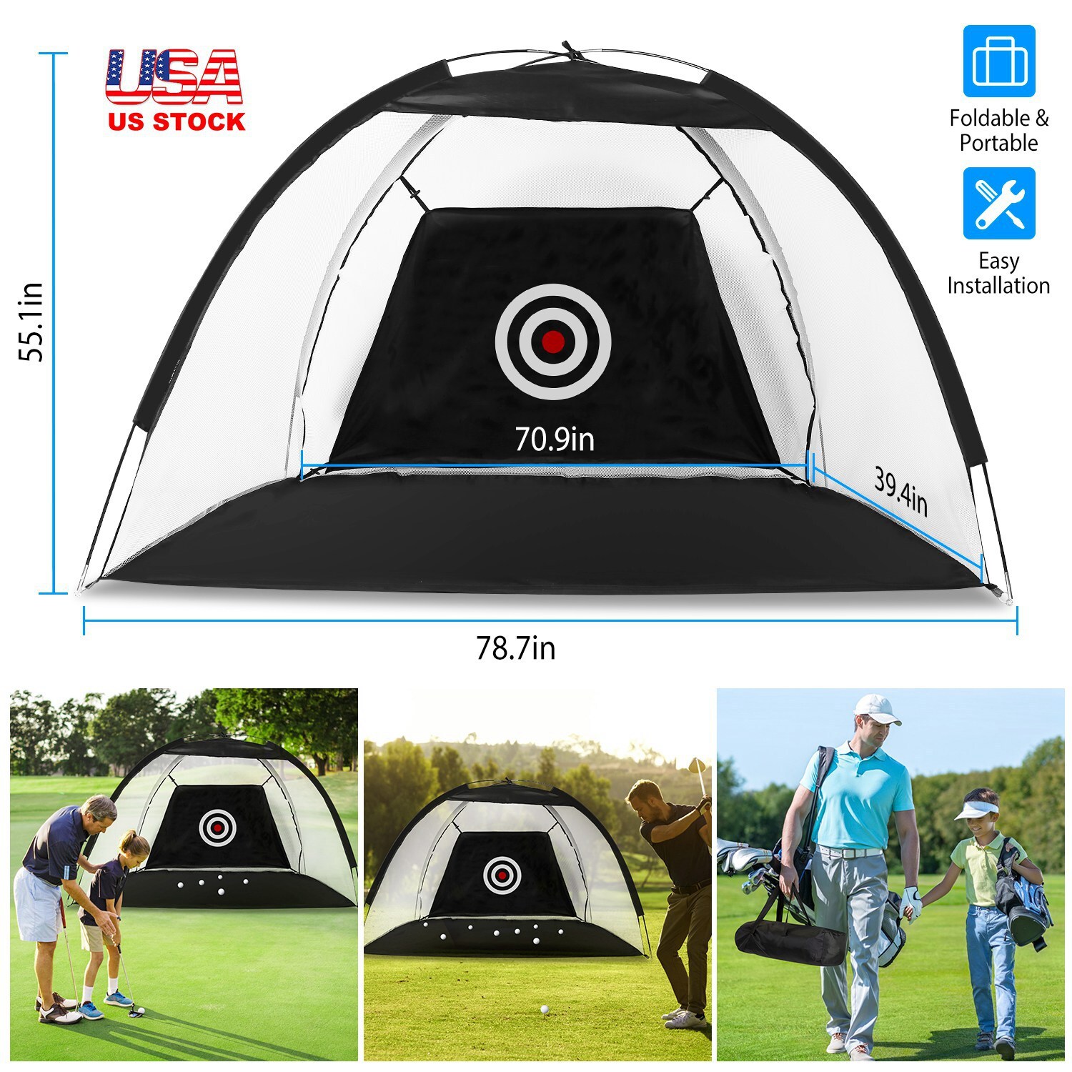 Practice Net Golf Hitting Aid Training Chipping W/ Target Backyard Outdoor
