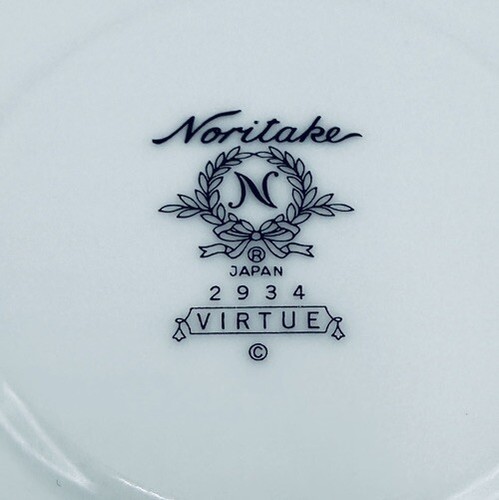 Noritake Japan Virtue Pattern Platinum Edge White & Blue 2934 Tea Cup and Saucer - Picture 11 of 11