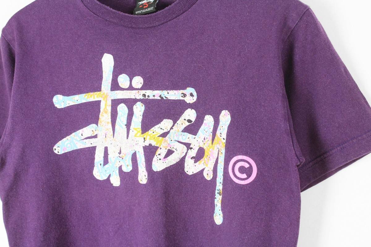 authentic STUSSY T-Shirt Size S purple tee big logo | eBay