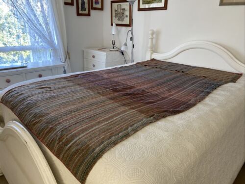 Colourful Stripe / Check Wool Blend Long Single Remnant Blanket 240 cm x 110 cm - Picture 4 of 15