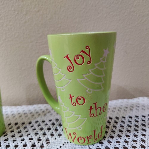 2 -Mulberry Christmas Latte Mugs - Lime Green - Joy To The World - 16 Oz - MINT - Picture 3 of 5