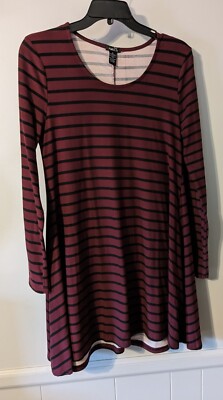 Rue 21 Burgundy/Black Swing Dress Tunic SZ. M Super Soft Long Sleeves |  eBay UK
