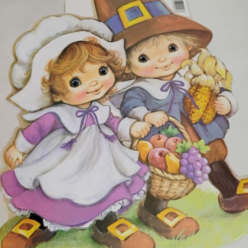 5 Vintage Die Cuts Autumn Thanksgiving Fall Die Cut Eureka Turkey & Pilgrims - Picture 10 of 20