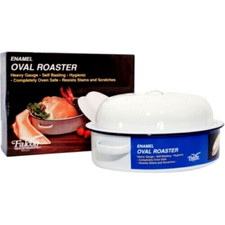 30CM OVAL ROASTER ENAMEL DISH ROASTING OVEN TRAY CASSEROLE PAN WHITE WITH LID