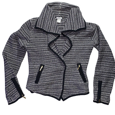Caché Stylish Blazer Staple Fall Winter Medium Holiday Vibes Plaid Black White