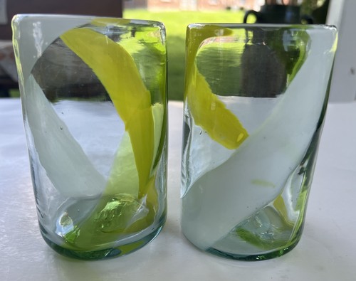 (2) Green & Yellow Swirl Drinking Glasses / Tumblers - Picture 2 of 6