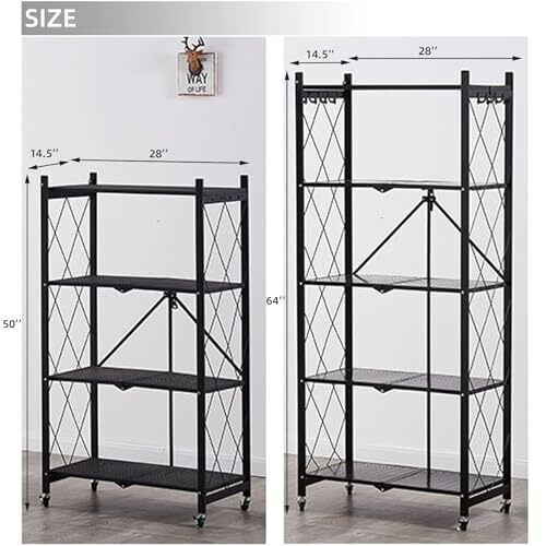 4 Tier Storage Shelves Unit, Foldable Garage Shelving Metal Wire 4 Tire Shelf - Picture 4 of 7