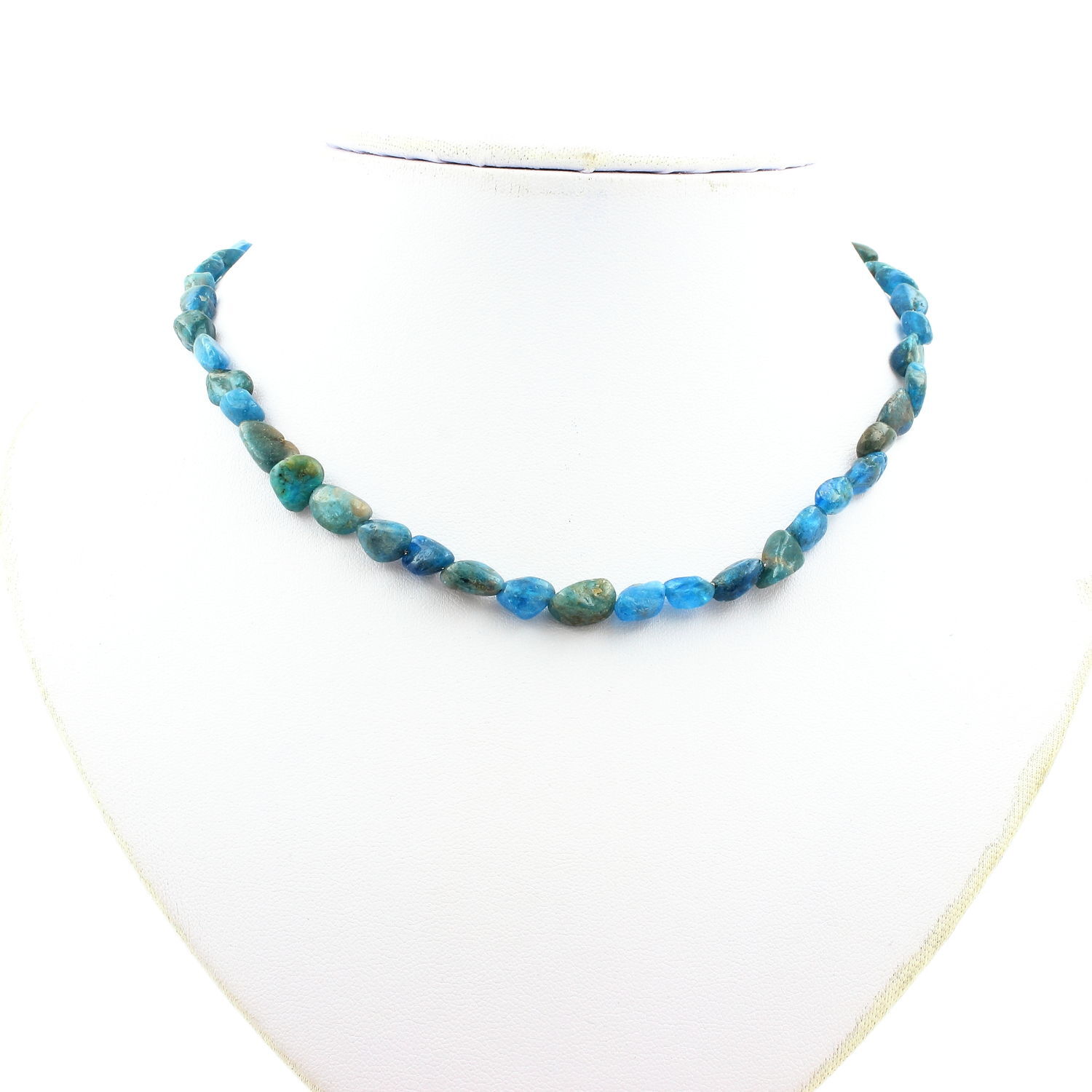 Collier en apatite bleue du Brésil et chaîne acier inoxydable pour femme
