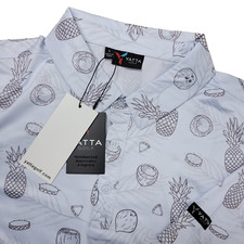 NWT Yatta Golf Mens L White Pina Colada Pineapple Coconut Performance Polo