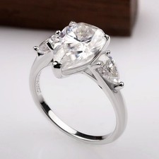 1-4Ct D/VVS1 Peart Cut Moissanite Engagement Ring Women 925 Sterling Silver Band