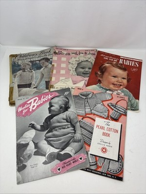 VTG Baby Knitting Crochet Pattern Book Lot 1940s 1950s Clark's Bear Brand Star