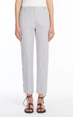 Max Mara Weekend Blue & White Seersucker Cigarette Crop Linen Cotton Pants Sz 6