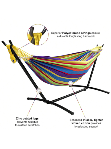 Heavy duty double hammock with stand 450lb steel frame carry bag balance beam - Picture 3 of 13