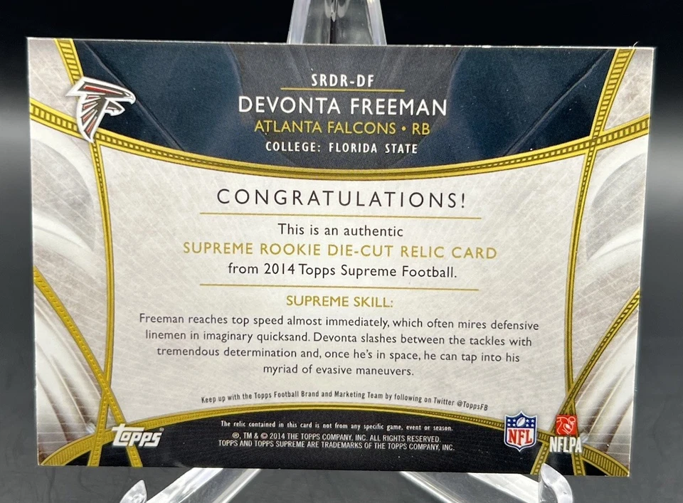 2014 Topps Supreme 1/1 - Rookie Die-Cut Relic Devonta Freeman #SRDR RC SSP - Image 3 of 3
