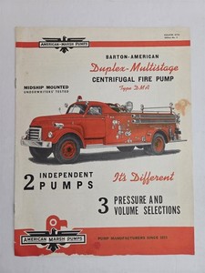 1953 vintage AMERICAN-MARSH FIRE PUMP brochure BARTON-AMERICAN Duplex Multistage