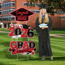 Graduation Yard Signs Class of 2026, 3-Pack Red Congrats Grad Yard Sign with Met