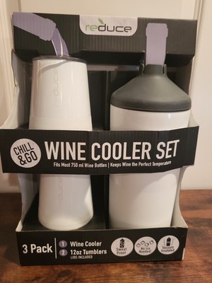 Reduce Wine Cooler Set - Stainless Steel Wine Bottle Cooler 3 pc Set White NEW