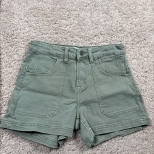 Risen Jeans Womens Sage Green Cargo Denim Shorts High Waisted Size S RDS6166