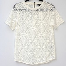 Banana Republic Ivory Lace Short Sleeve Top Medallion Sz XS