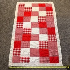 Handmade Patchwork Quilt Red White Gingham Checkered Throw Blanket 39x64