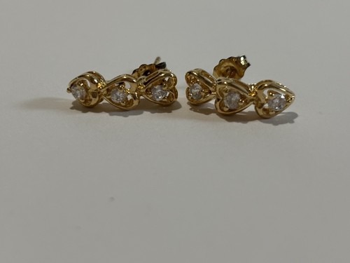 Triple Heart Sterling Silver Clear Crystal Drop Earrings - Picture 3 of 7