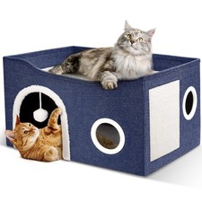 Cat House for Indoor Cats - Large Cat Bed Cave with Fluffy Ball and Scratch P...