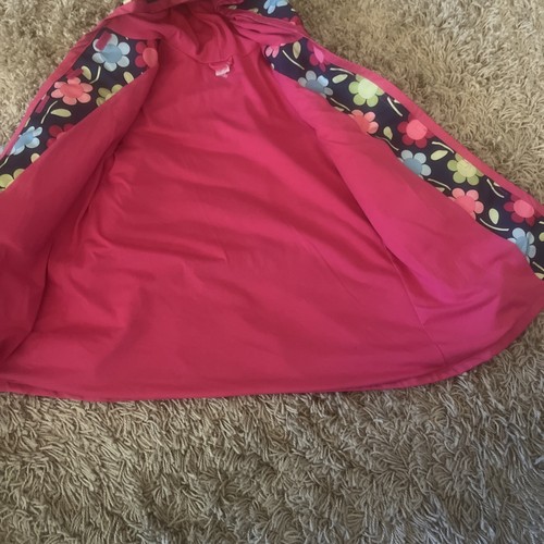 Gymboree Girl’s Rain Coat M 7/8 Navy Pink Flowers Brightest In Class Jacket Hood - Picture 9 of 15