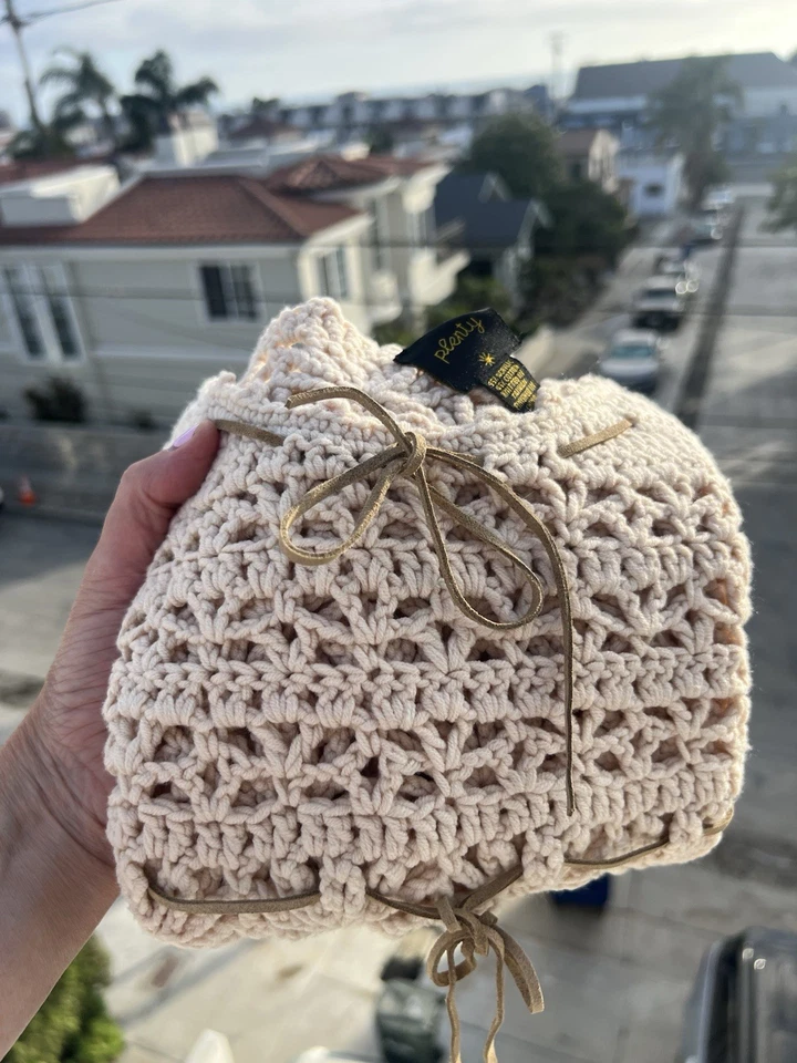 De colección Y2K PLENTO Crochet Hippie Crema Tanque Gamuza Corbatas L Boho Festival Vaquera Foto 2 de 4